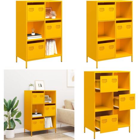 Aparador de acero amarillo mostaza 68x39x103,5 cm - Aparador decorativo - Estante de almacenamiento
