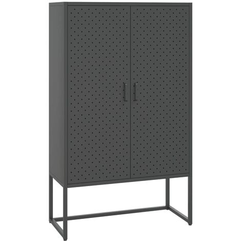 Armario multiusos alto 2 puertas mueble auxiliar color blanco Artik y gris  cemento almacenaje 182x80x37 cm