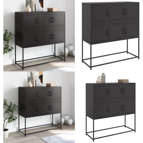 Aparador de acero laminado en frío negro 100,5x39x107 cm - Aparador negro - Almacenamiento organizado