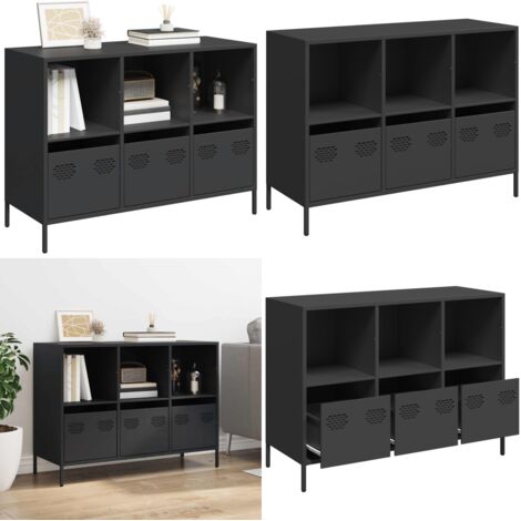 Aparador de acero laminado en frío negro 101,5x39x73,5 cm - Aparador negro - Aparador de almacenamiento