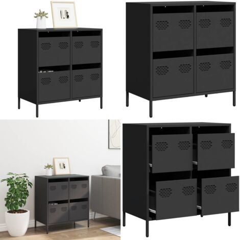 Aparador de acero laminado en frío negro 68x39x73,5 cm - Aparador negro - Aparador de almacenamiento