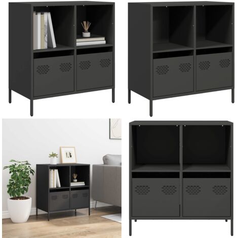 Aparador de acero laminado en frío negro 68x39x73,5 cm - Aparador negro - Aparador de almacenamiento
