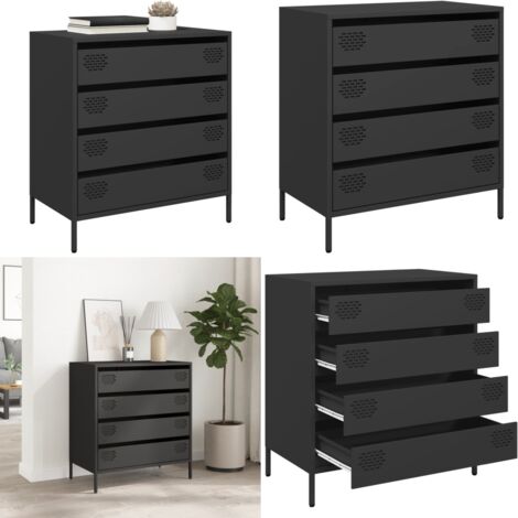 Aparador de acero laminado en frío negro 68x39x73,5 cm - Aparador negro - Aparador de almacenamiento