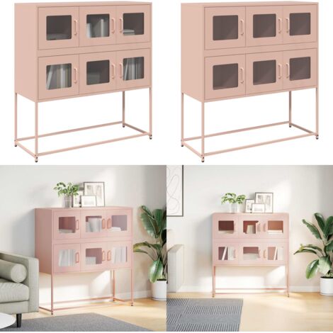 Aparador de acero laminado en frío rosa 100,5x39x107 cm - Aparador rosa - Acero laminado