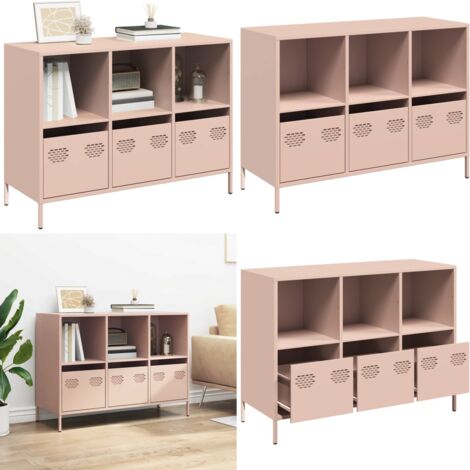Aparador de acero laminado en frío rosa 101,5x39x73,5 cm - Aparador rosa - Aparador de almacenamiento