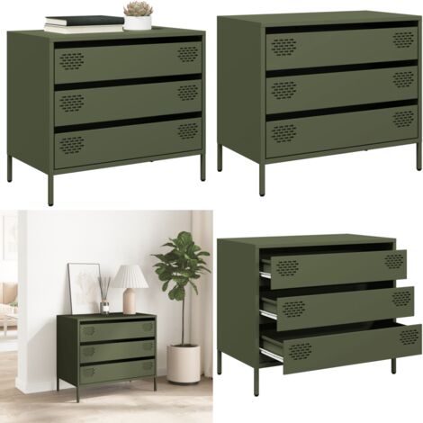Aparador de acero laminado en frío verde oliva 68x39x58,5 cm - Aparador verde oliva - Aparador de almacenamiento