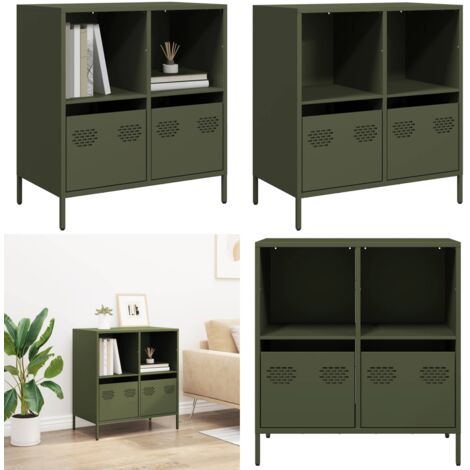 Aparador de acero laminado en frío verde oliva 68x39x73,5 cm - Aparador verde oliva - Aparador de almacenamiento
