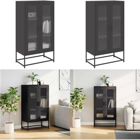 Aparador de acero negro 68x39x123 cm - Almacenamiento de cocina - Armario de acero