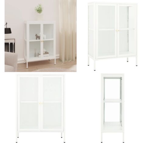 Aparador de acero y vidrio blanco 75x35x105 cm - Aparador de vidrio - Aparador blanco