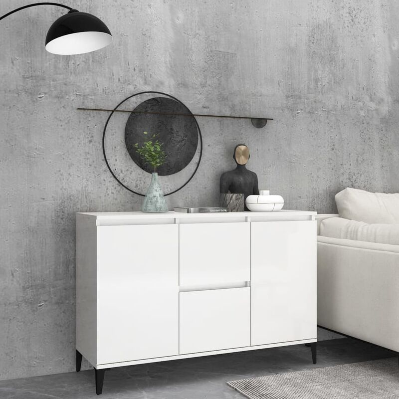 

Aparador de aglomerado blanco brillante 104x35x70 cm