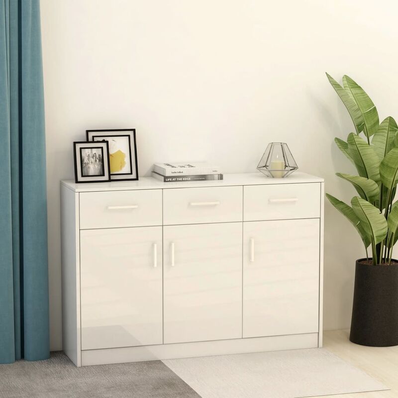 

Aparador de aglomerado blanco brillante 110x34x75 cm - Blanco