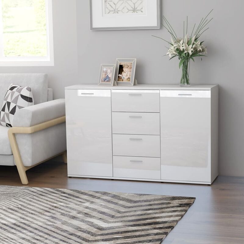 

Aparador de aglomerado blanco brillante 120x35,5x75 cm - Blanco
