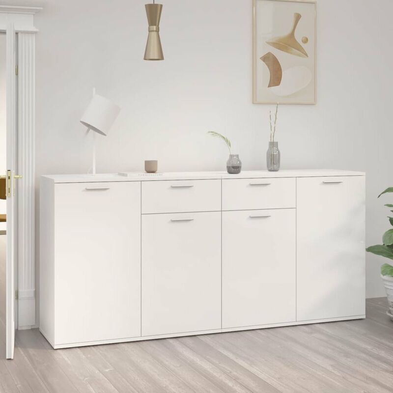 

Aparador de aglomerado blanco brillante 160x36x75 cm