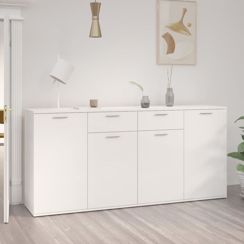 

Aparador de aglomerado blanco brillante 160x36x75 cm