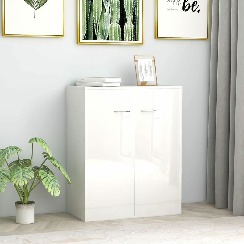 

Aparador de aglomerado blanco brillante 60x30x75 cm - Blanco