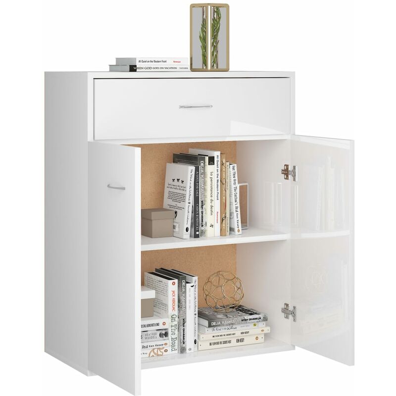 WooDlan Aparador de aglomerado Blanco Brillante,60x30x75 cm