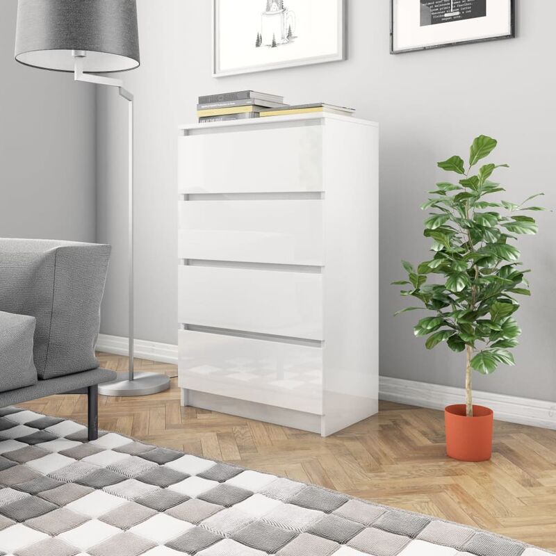 

Youthup - Aparador de aglomerado blanco brillante 60x35x98,5 cm - Blanco