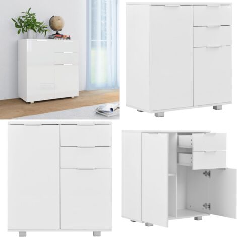 Aparador de aglomerado blanco brillante 71x35x80 cm - Aparador blanco - Mueble de cajones