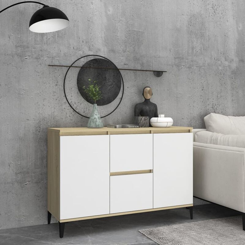 

Aparador de aglomerado blanco y roble Sonoma 104x35x70 cm