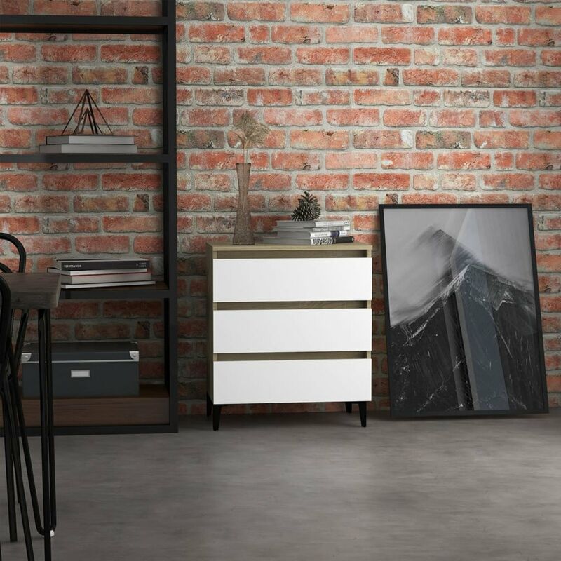 

Aparador de aglomerado blanco y roble Sonoma 60x35x69 cm