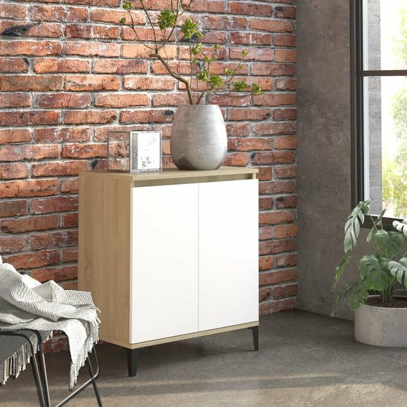 

Aparador de aglomerado blanco y roble Sonoma 60x35x70 cm
