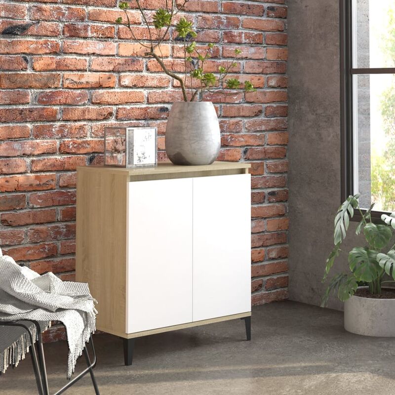 

Aparador de aglomerado blanco y roble Sonoma 60x35x70 cm