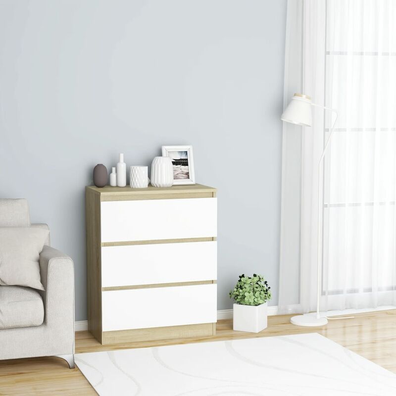 

Aparador de aglomerado blanco y roble Sonoma 60x35x76 cm - Beige