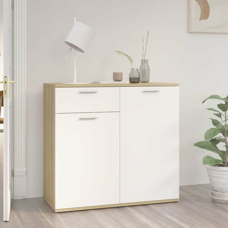 

Aparador de aglomerado blanco y roble Sonoma 80x36x75 cm