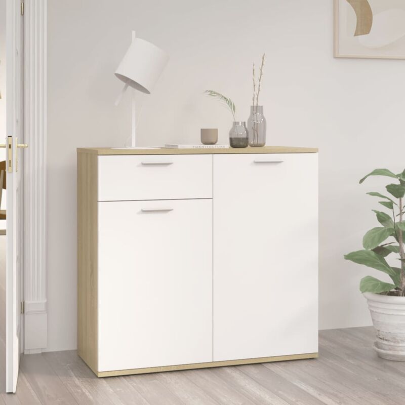 

Aparador de aglomerado blanco y roble Sonoma 80x36x75 cm