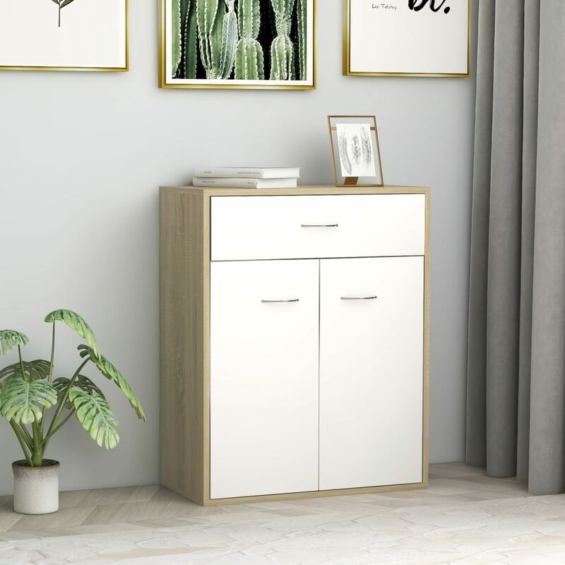 

Aparador de aglomerado color blanco y roble Sonoma 60x30x75 cm