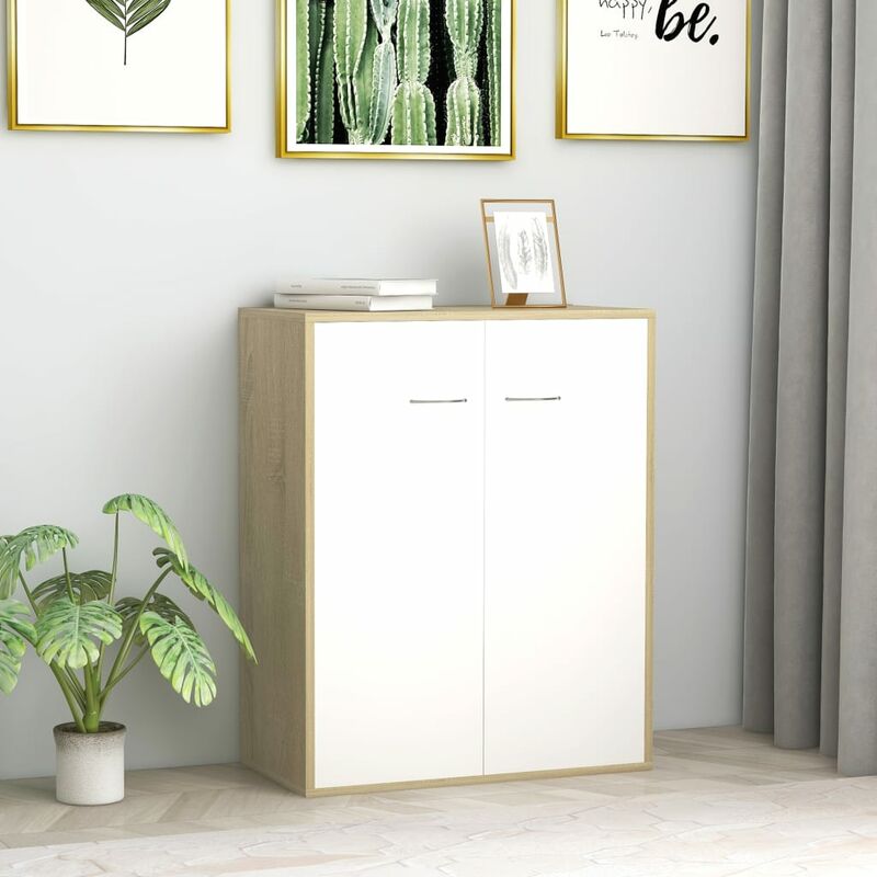 

Aparador de aglomerado color blanco y roble Sonoma 60x30x75 cm
