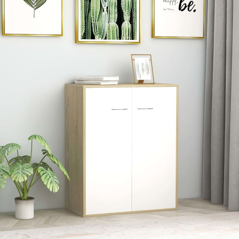 

Aparador de aglomerado color blanco y roble Sonoma 60x30x75 cm - Blanco