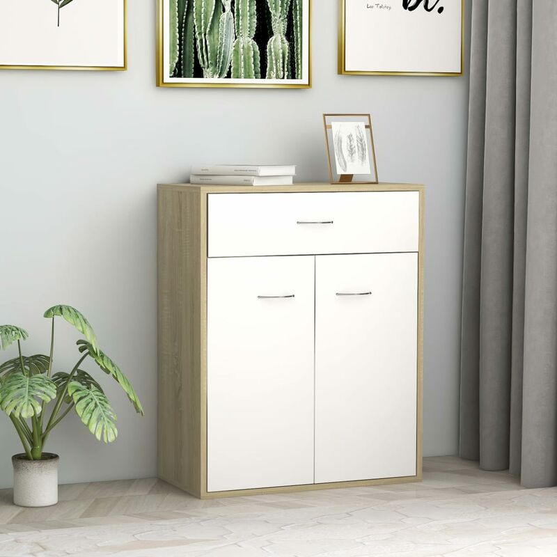

Aparador de aglomerado color blanco y roble Sonoma 60x30x75 cm - Blanco