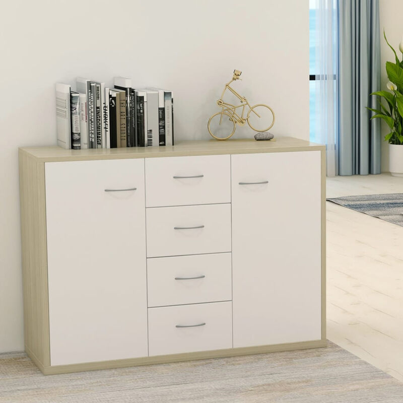 

Aparador de aglomerado color blanco y roble Sonoma 88x30x65 cm
