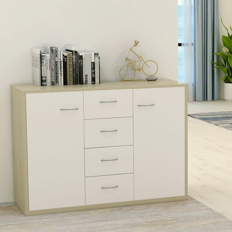 

Aparador de aglomerado color blanco y roble Sonoma 88x30x65 cm
