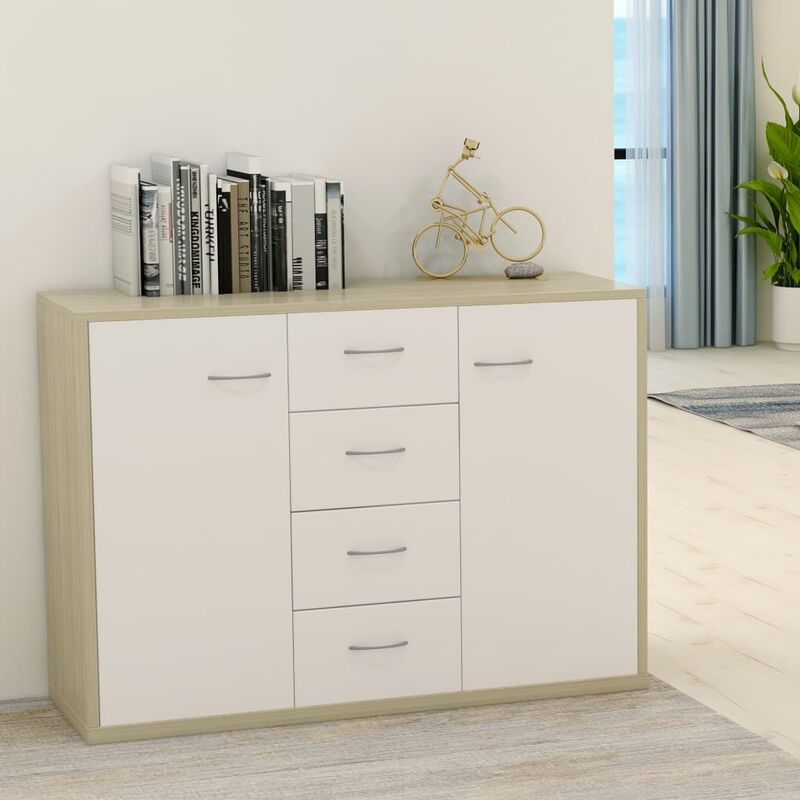 

Aparador de aglomerado color blanco y roble Sonoma 88x30x65 cm - Multicolor