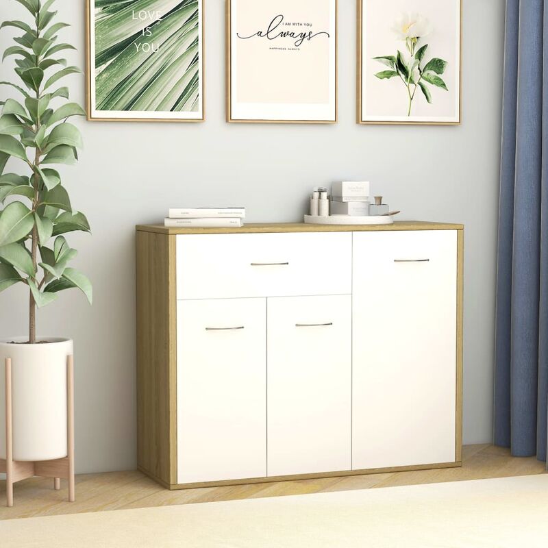 

Aparador de aglomerado color blanco y roble Sonoma 88x30x70 cm