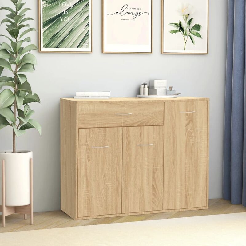 

Aparador de aglomerado color roble Sonoma 88x30x70 cm - Marrón