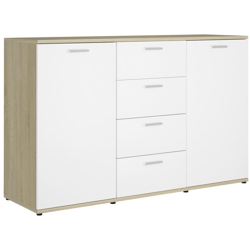 

vidaXL Aparador de Aglomerado 120x35,5x75 cm Blanco y Roble Sonoma - Blanco