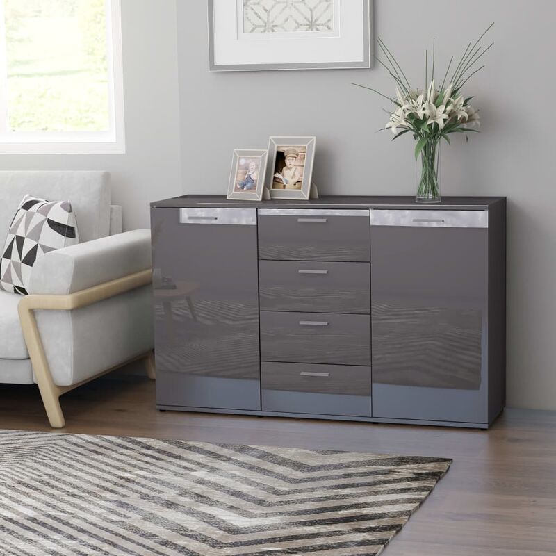 

Aparador de aglomerado gris brillante 120x35,5x75 cm - Gris