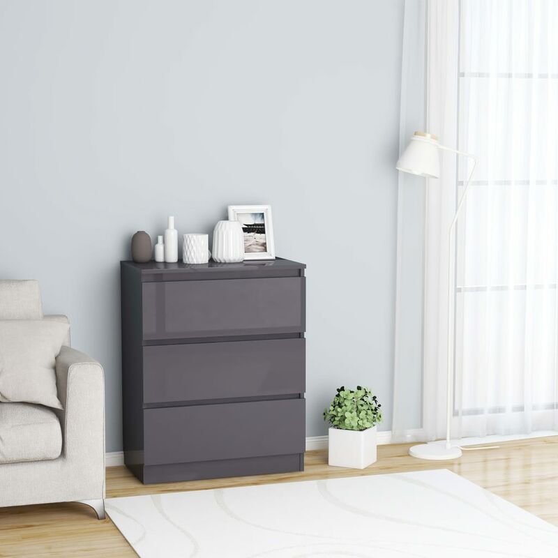 

Aparador de aglomerado gris brillante 60x35x76 cm - Gris
