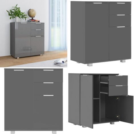 Aparador de aglomerado gris brillante 71x35x80 cm - Aparador gris - Mueble de cajones