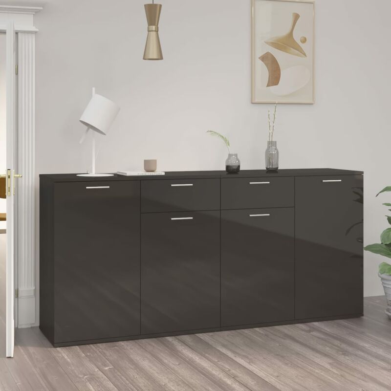 

BHD - Aparador de aglomerado negro brillante 160x36x75 cm
