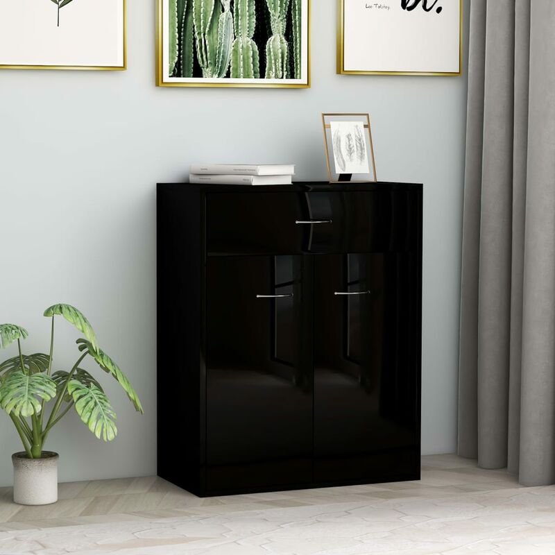 

Aparador de aglomerado negro brillante 60x30x75 cm - Negro