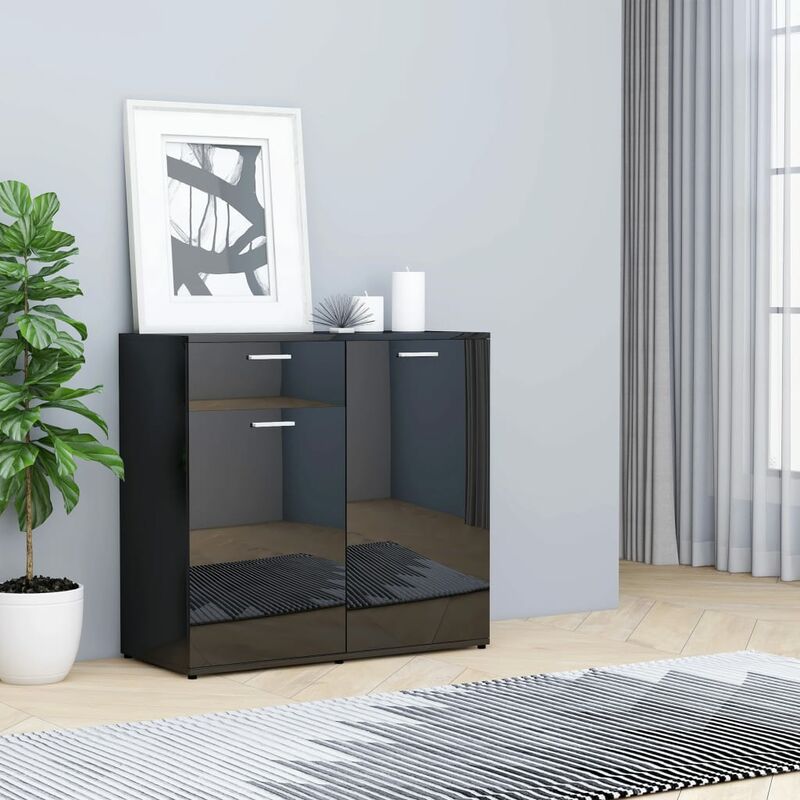 

Aparador de aglomerado negro brillante 80x36x75 cm