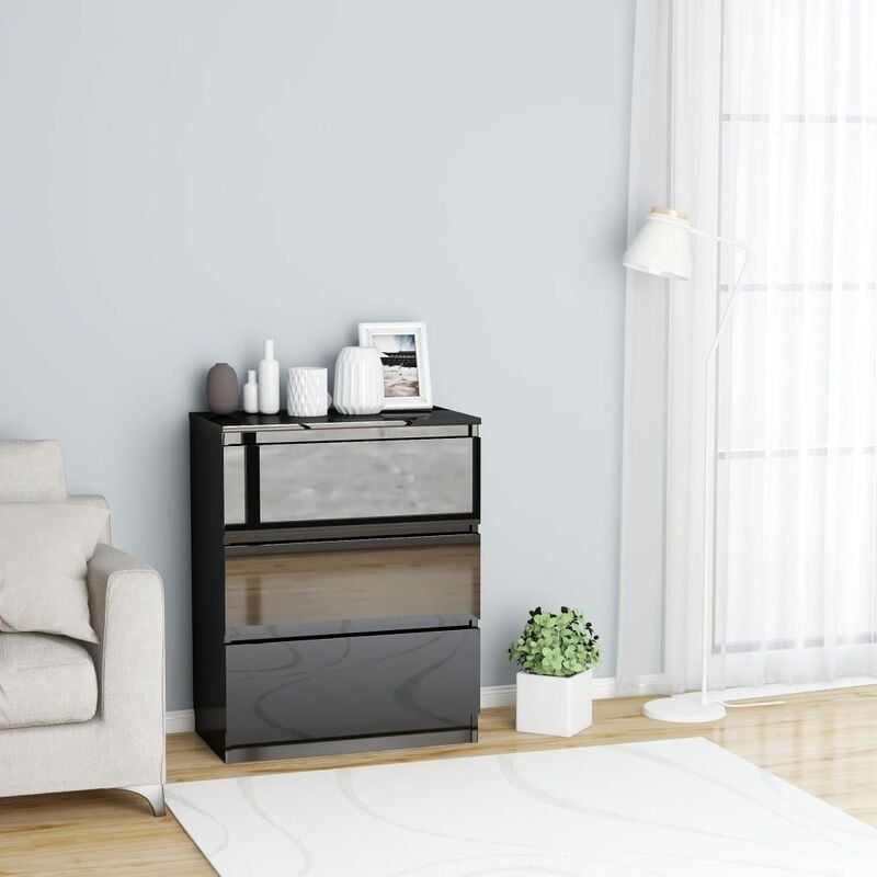 

Aparador de aglomerado negro con brillo 60x33,5x76 cm
