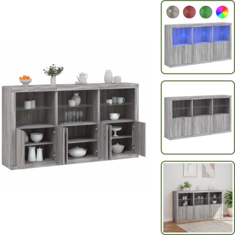 Aparador de almacenamiento - vidaXL Aparador con luces LED gris Sonoma 181,5x37x100 cm - Aparador de recibidor