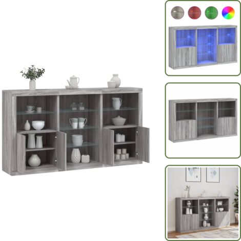 Aparador de almacenamiento - vidaXL Aparador con luces LED gris Sonoma 181,5x37x100 cm - Aparador de recibidor