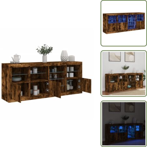 Aparador de almacenamiento - vidaXL Aparador con luces LED roble ahumado 164x37x67 cm - Aparador de recibidor