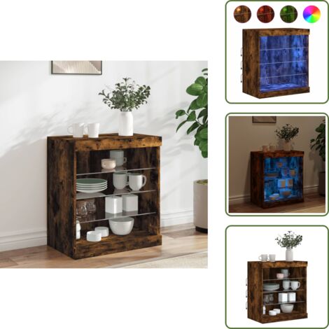 Aparador de almacenamiento - vidaXL Aparador con luces LED roble ahumado 60,5x37x67 cm - Aparador decorativo